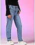 KOTTY Womens Straight Fit High-Rise Low Distress Light Fade Stretchable Jeans