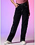 KOTTY Womens Jean Straight Fit High-Rise Low Distress Light Fade Stretchable Cargo Jeans