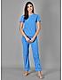 KOTTY Blue Cotton Striped Women Pyjama