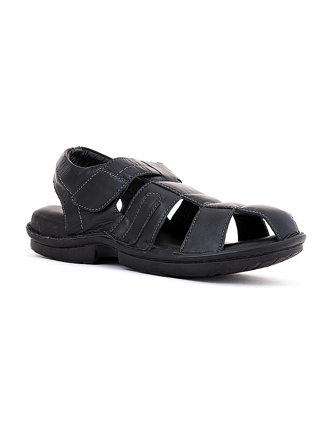 British Walkers Black Leather Fisherman Sandal for Men (9460306)