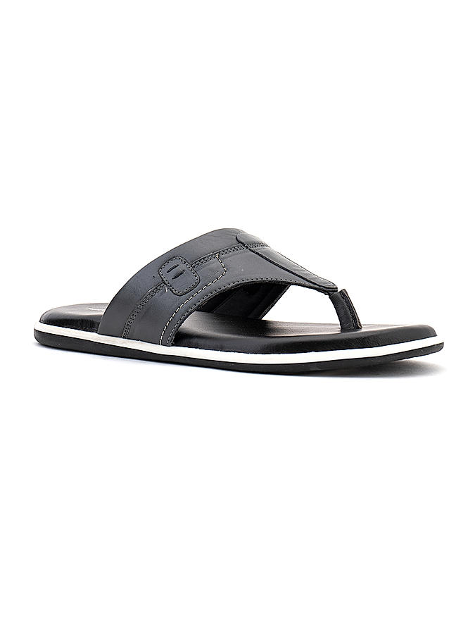 British Walkers Grey Leather Flip Flops for Men (9466412)