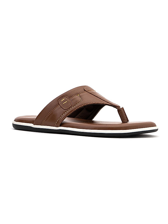 British Walkers Brown Leather Flip Flops for Men (9466413)