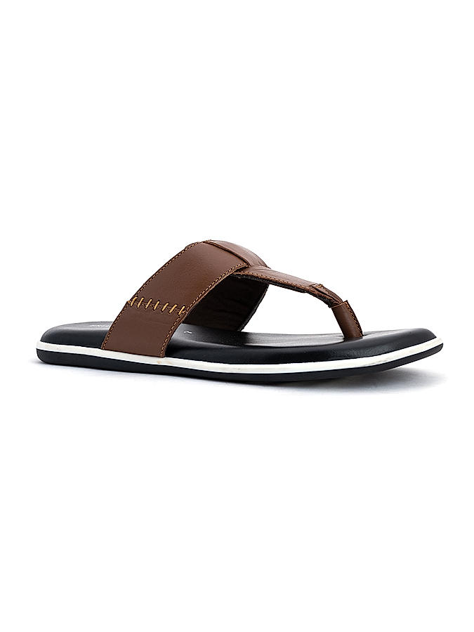 British Walkers Brown Leather Flip Flops for Men (9466423)