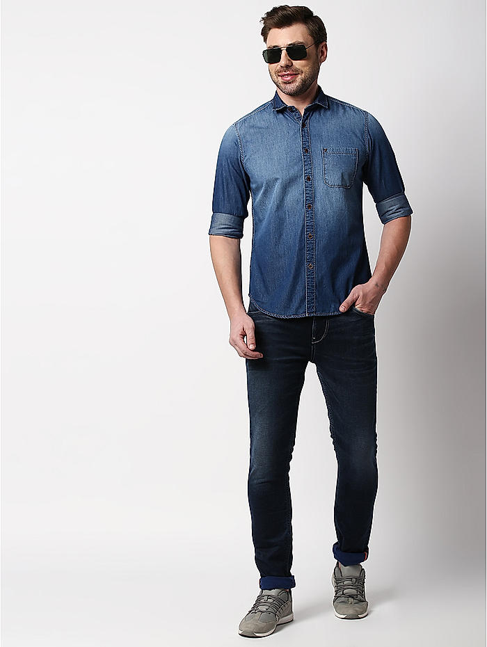 Buy Slim Fit Solid Blue Shirts for Men Online at Killer 495455