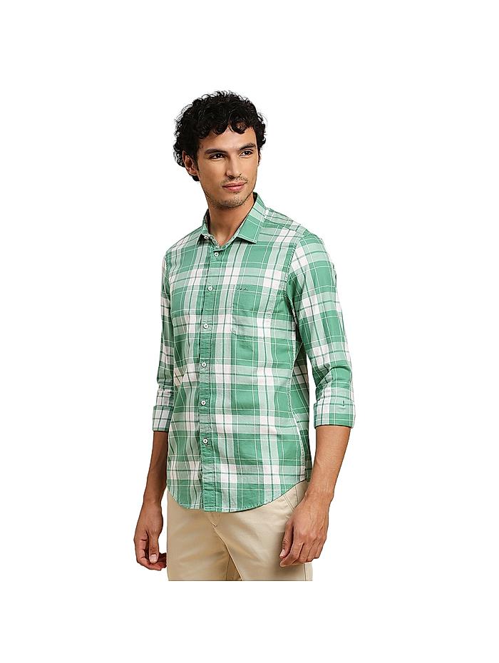 Buy Light Green Checks Shirt Spread Collar Casual Shirts Online at Killer Jeans 528685