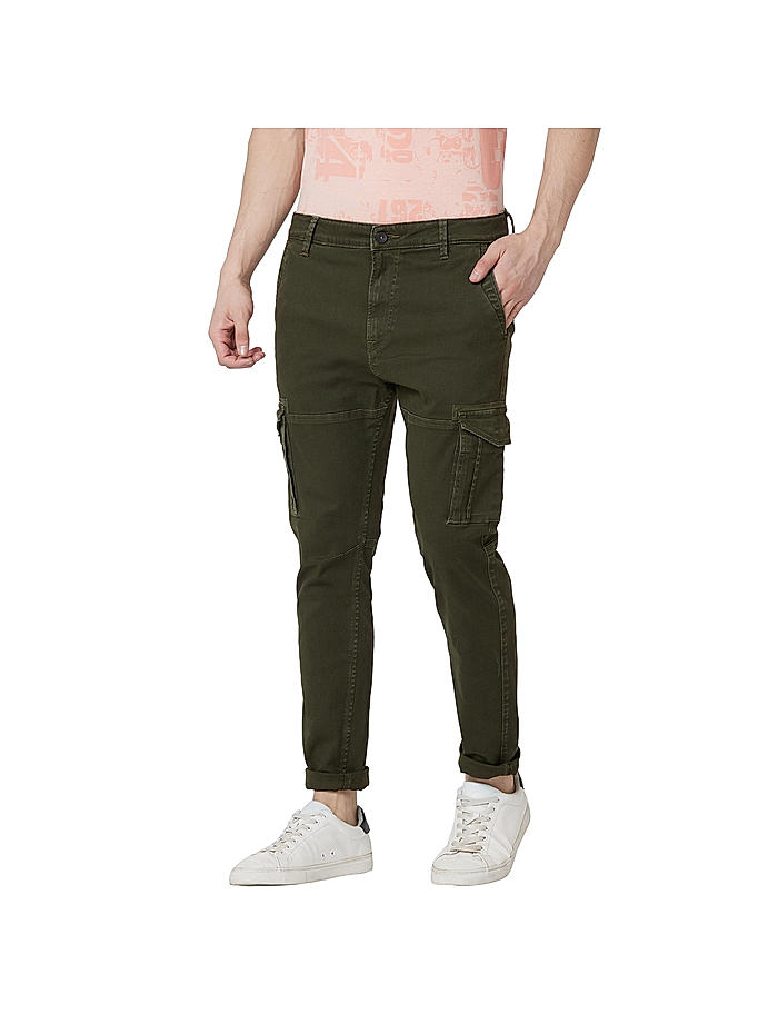 Green slim cargo pants sales