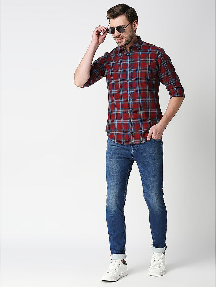 Red Denim Checkered Shirt for Men at Rs 279 in Delhi | ID: 14954735462-nttc.com.vn