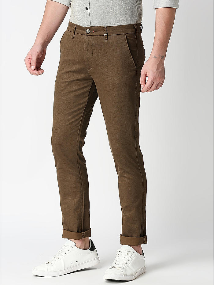 Brown Cotton Mens Formal Pant