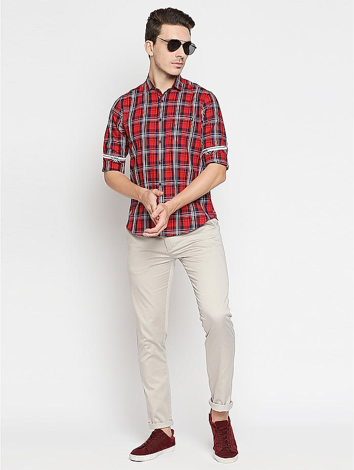 Buy Slim Fit Check Red Shirts for Men Online at Killer Jeans