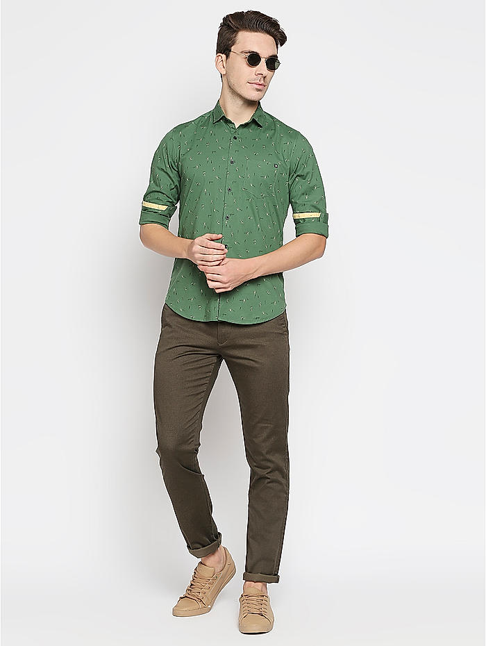 Dark Green Mélange Four-Way Stretch Shirt - Eton