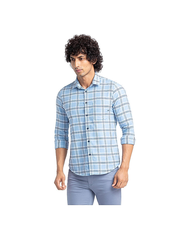 Buy Slim Fit Solid Sky Blue Shirts For Men Online At Killer Jeans | 501075