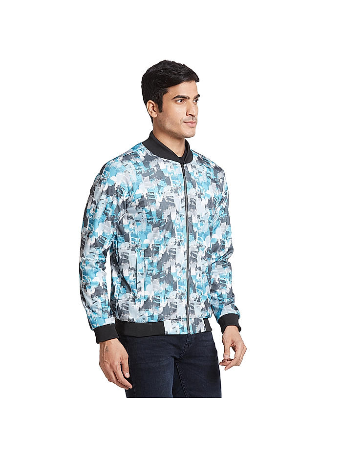 Mens Green Abstract Print Bomber Jacket - BABEON CLOTHING