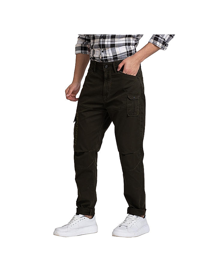 Buy LIFE Khaki Solid Cotton Stretch Slim Fit Men's Trousers | Shoppers Stop