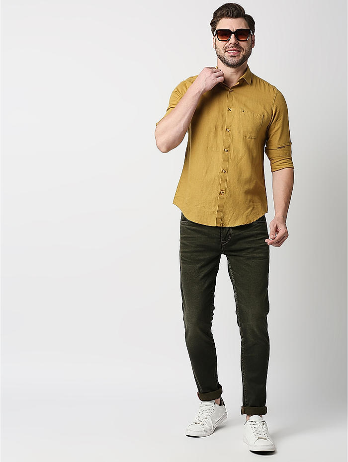 Buy Slim Fit Solid Yellow Shirts for Men Online at Killer Jeans