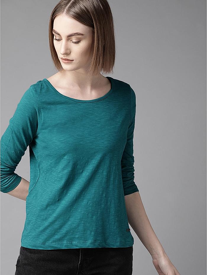 Roadster Women Teal Green Solid Styled Back Top