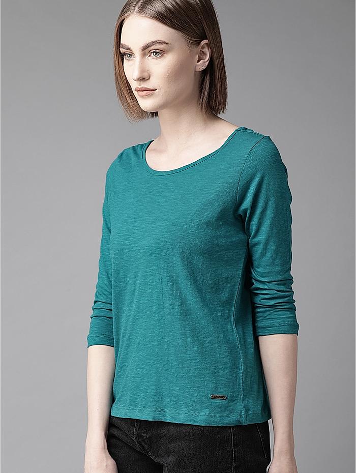 Roadster Women Teal Green Solid Styled Back Top