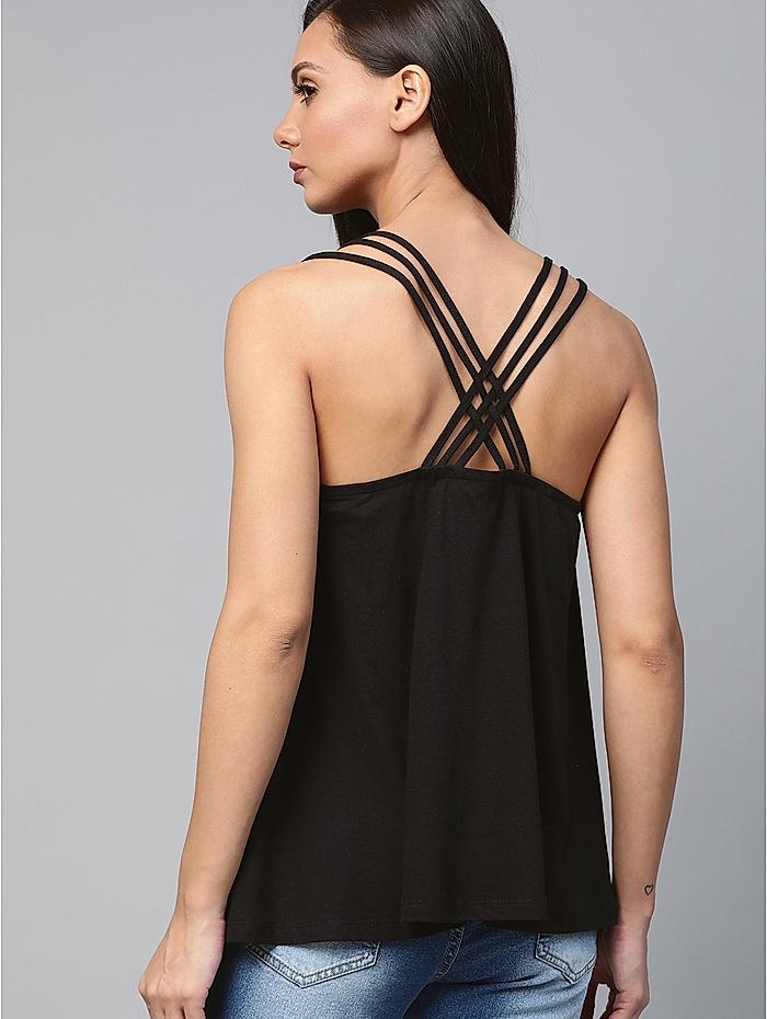 The Roadster Life Co. Women Black Styled Back Solid Tank Top