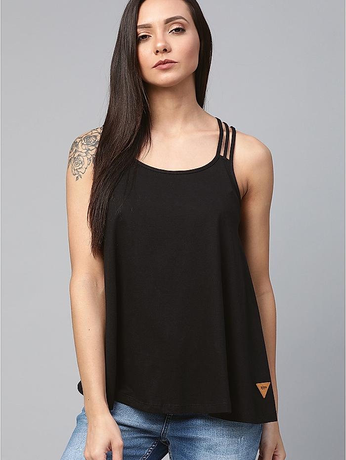 The Roadster Life Co. Women Black Styled Back Solid Tank Top