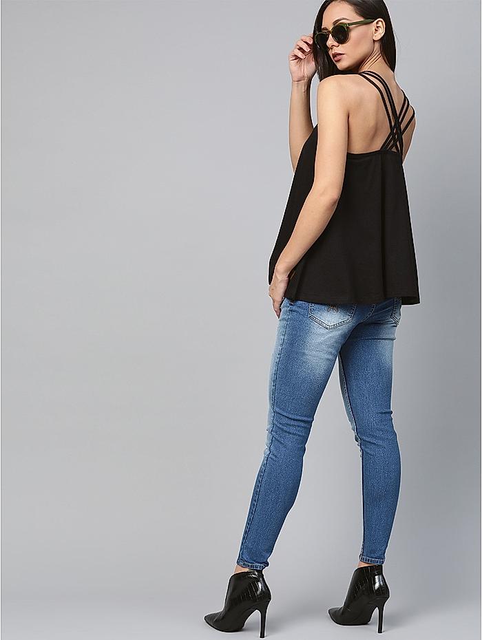 The Roadster Life Co. Women Black Styled Back Solid Tank Top