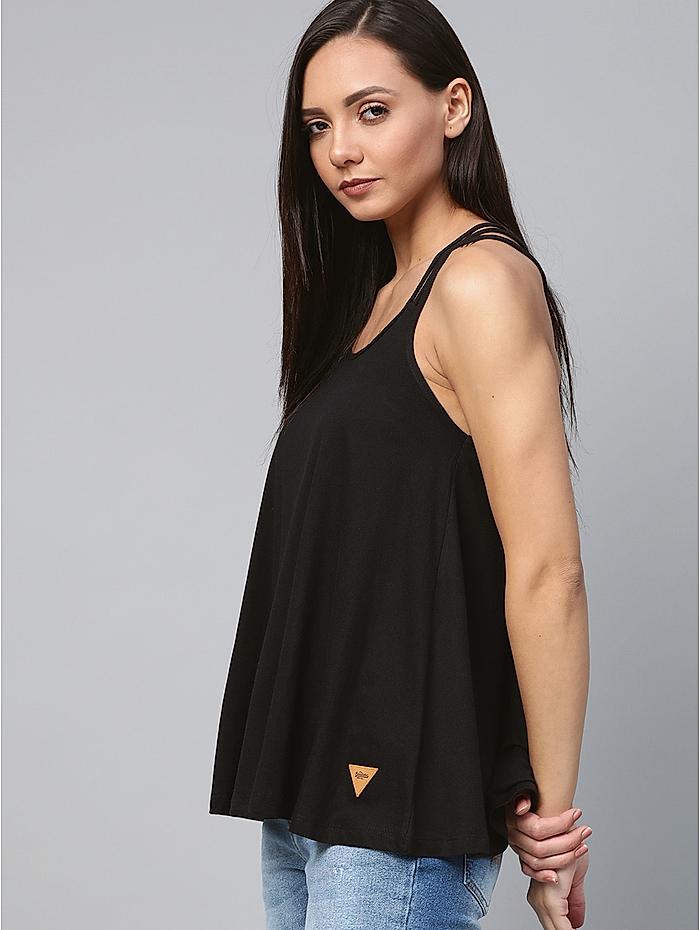 The Roadster Life Co. Women Black Styled Back Solid Tank Top