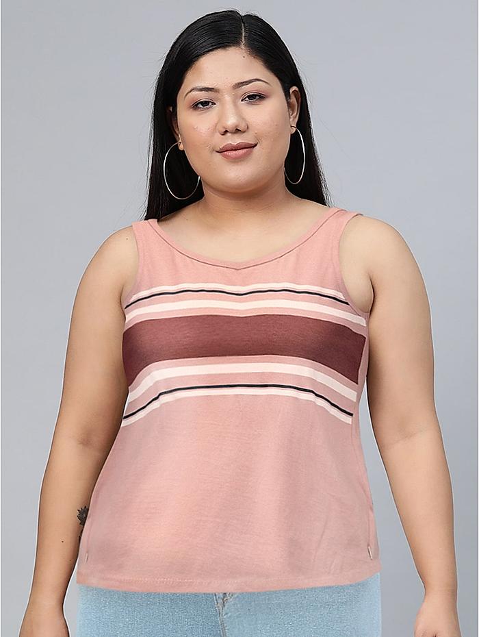 The Roadster Lifestyle Co Pink  Brown Striped Regular Top