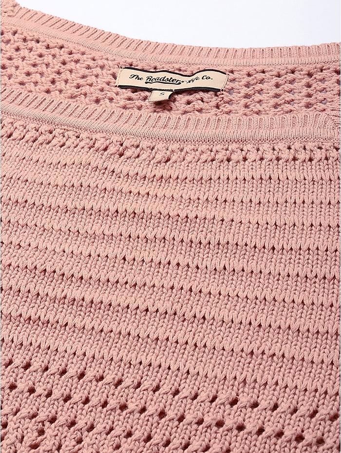 Roadster Pink Puff Sleeve Crochet Regular Top