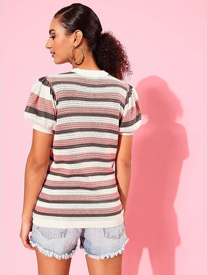 Roadster White Horizontal Striped Knits Bits Top