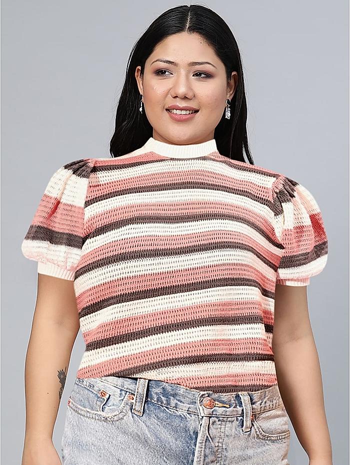 Roadster White Horizontal Striped Knits Bits Top