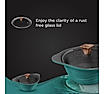 Preethi Artistic Collection Die Cast Non Stick Kadai, 24 cm ,With Glass Lid, 5 Star Non Stick Effect, Cook & Serve, Ocean Green