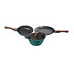 Preethi Artistic Collection Die Cast Non Stick Set , 27 cm Tawa, 24 cm Fry Pan, Kadai 24 cm With Glass Lid, 5 Star Non Stick Effect, Cook & Serve, Ocean Green