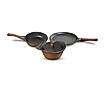 Preethi Artistic Collection Die Cast Non Stick Set , 27 cm Tawa, 24 cm Fry Pan, Kadai 24 cm With Glass Lid, 5 Star Non Stick Effect, Cook & Serve, Earthy Brown