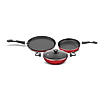 Preethi Dura Collection Non Stick Set, 28 cm Tawa, 26 cm Frying Pan, 26 cm Kadai, With Glass Lid, Gas & Induction Compatible, 5 Star Non Stick Effect, Chilly Red