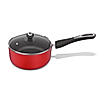 Preethi Dura Collection Non Stick Milk Pan, 18 cm, With Glass Lid, Gas & Induction Compatible, 5 Star Non Stick Effect, Chilly Red