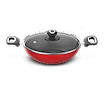 Preethi Dura Collection Non Stick Kadai, 26 cm, With Glass Lid, Gas & Induction Compatible, 5 Star Non Stick Effect, Chilly Red