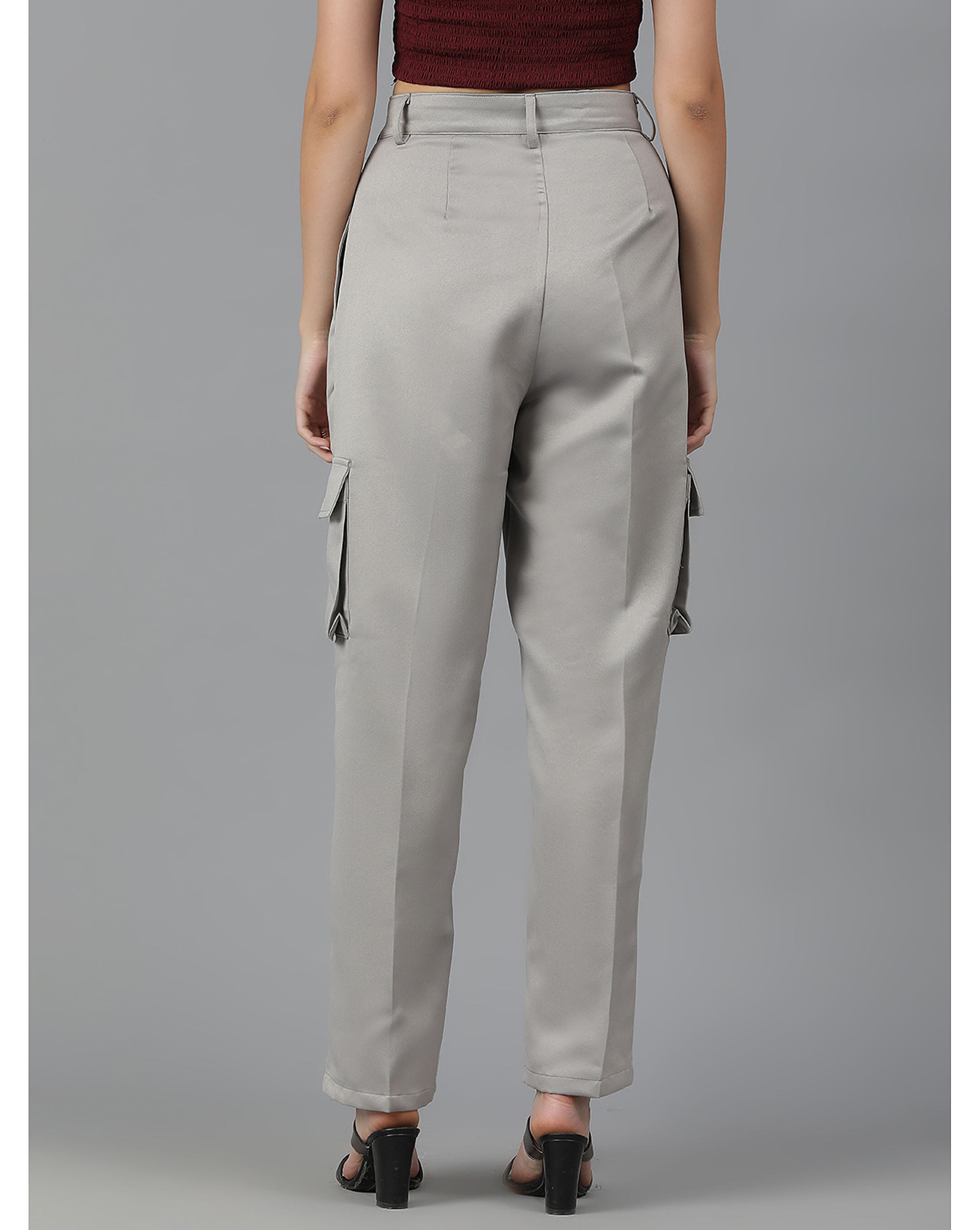 Kotty Womens Viscose Rayon Grey Straight Fit Cargo Pant