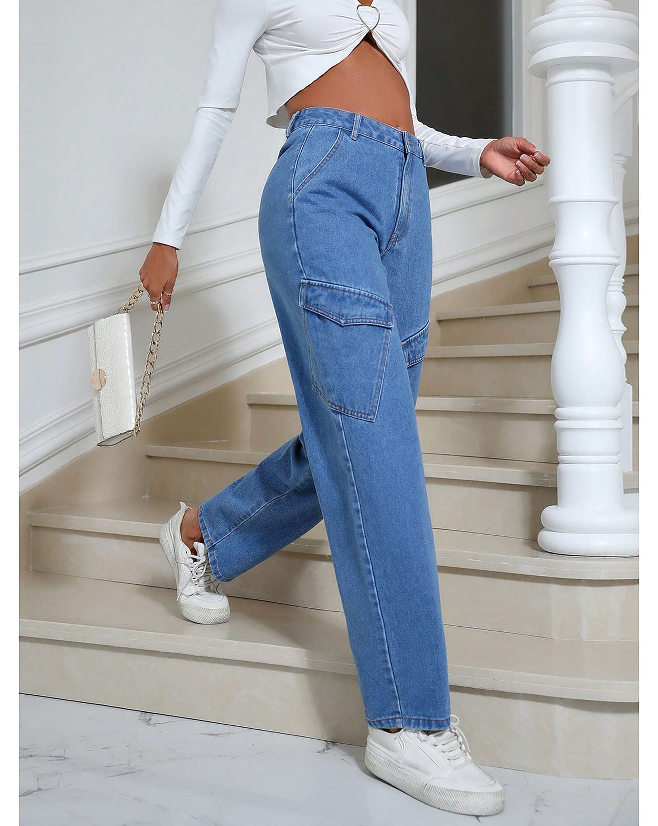 Kotty Womens High Rise Relaxed Fit Clean Look Jeans
