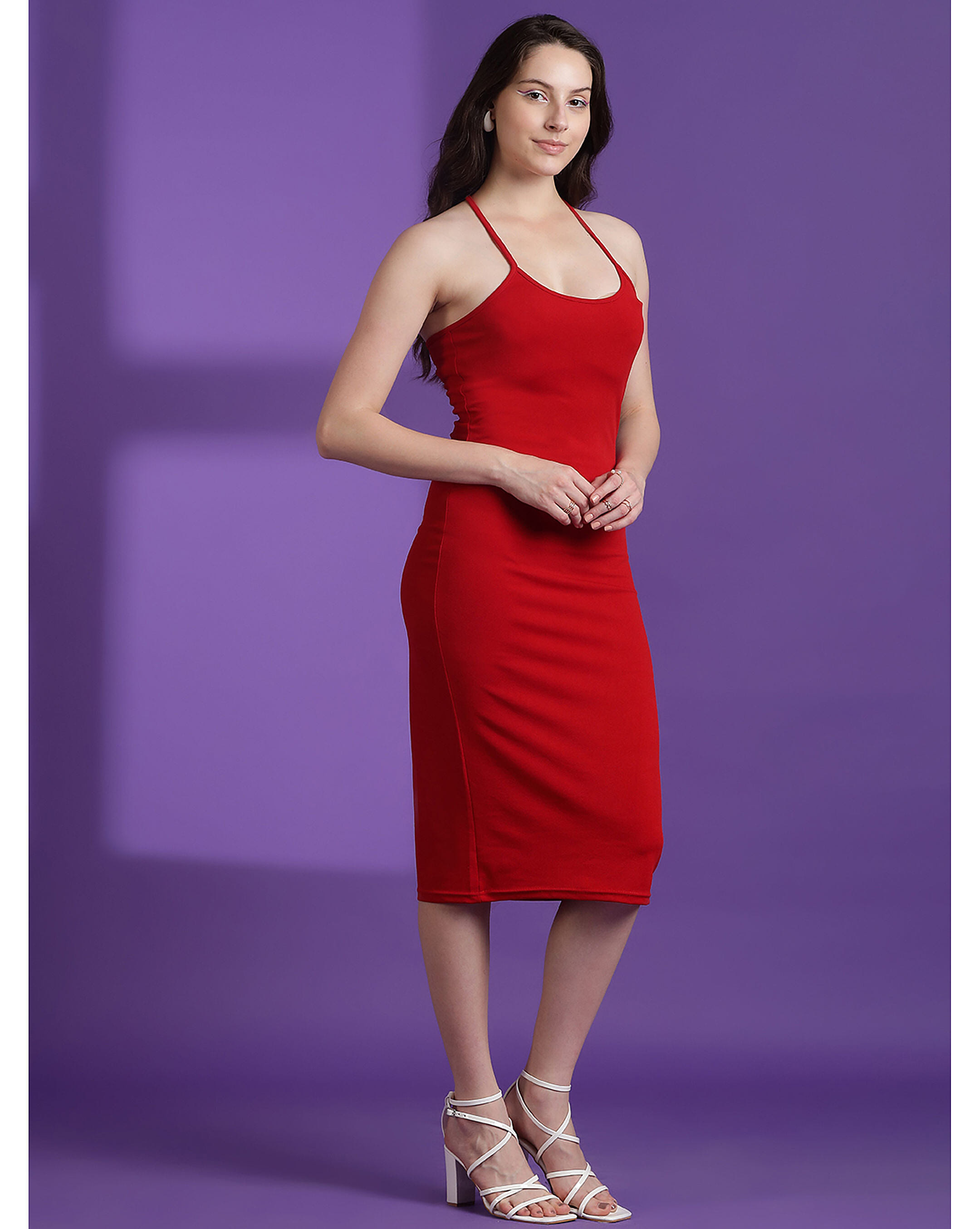 Halter neck bodycon midi dress outlet
