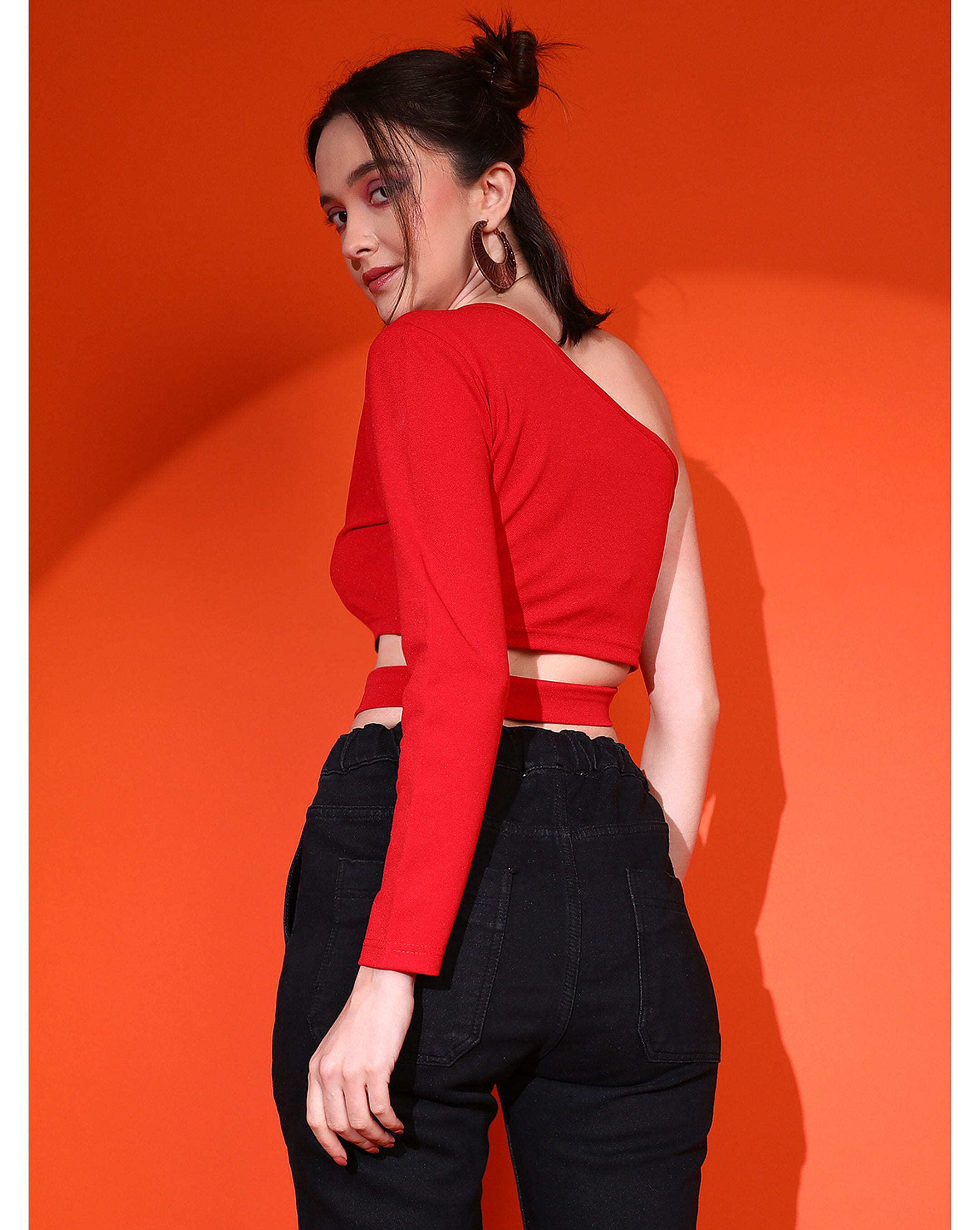 Red fitted crop top discount