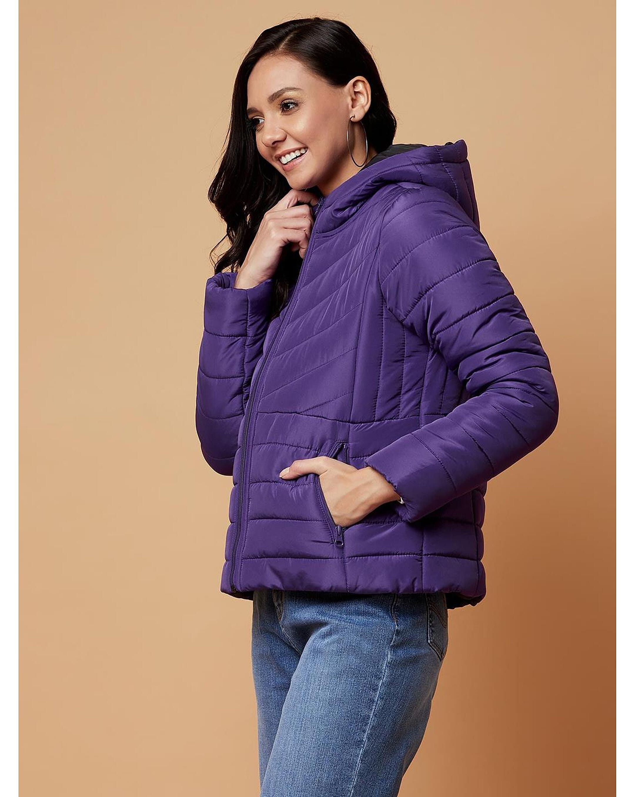 Kotty Purple Solid Nylon Women Winter Padded Jacket