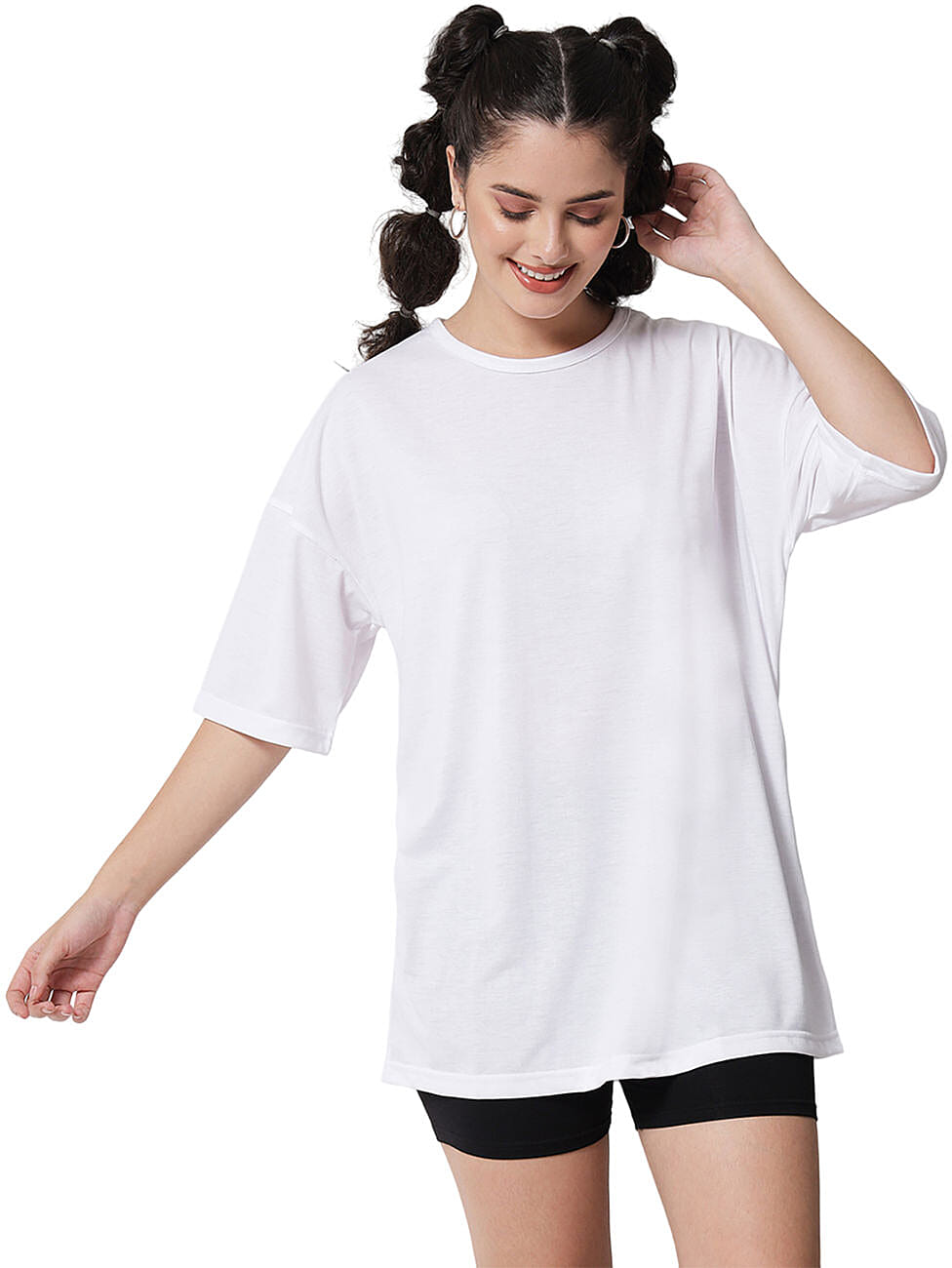 Kotty Solid Women Round Neck White T-Shirt