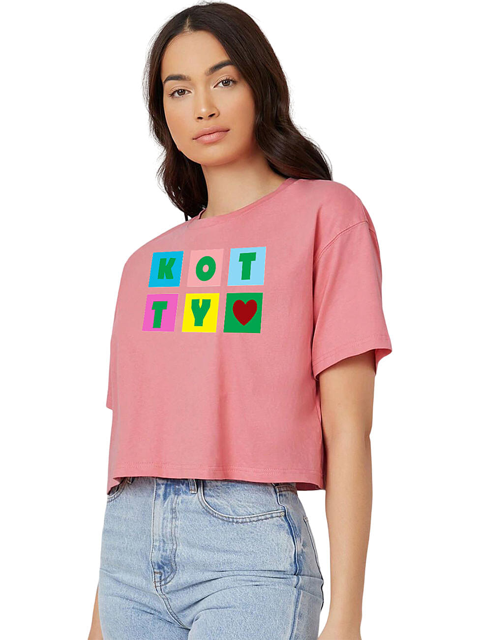 Kotty Printed, Typography Women Round Neck Pink T-Shirt