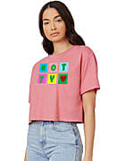 Kotty Printed, Typography Women Round Neck Pink T-Shirt