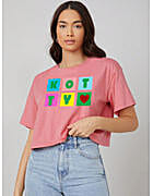 Kotty Printed, Typography Women Round Neck Pink T-Shirt