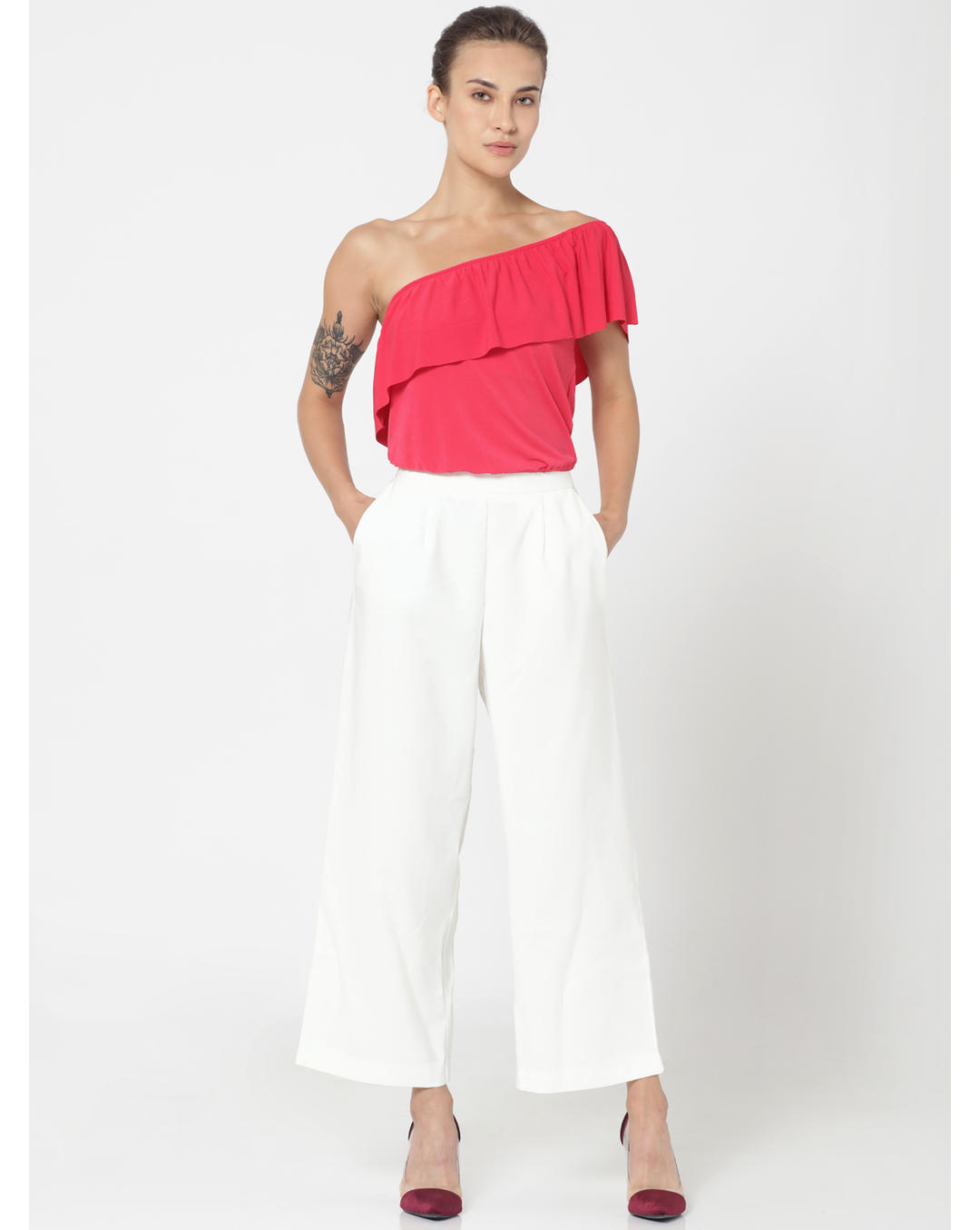 high waisted white cropped pants