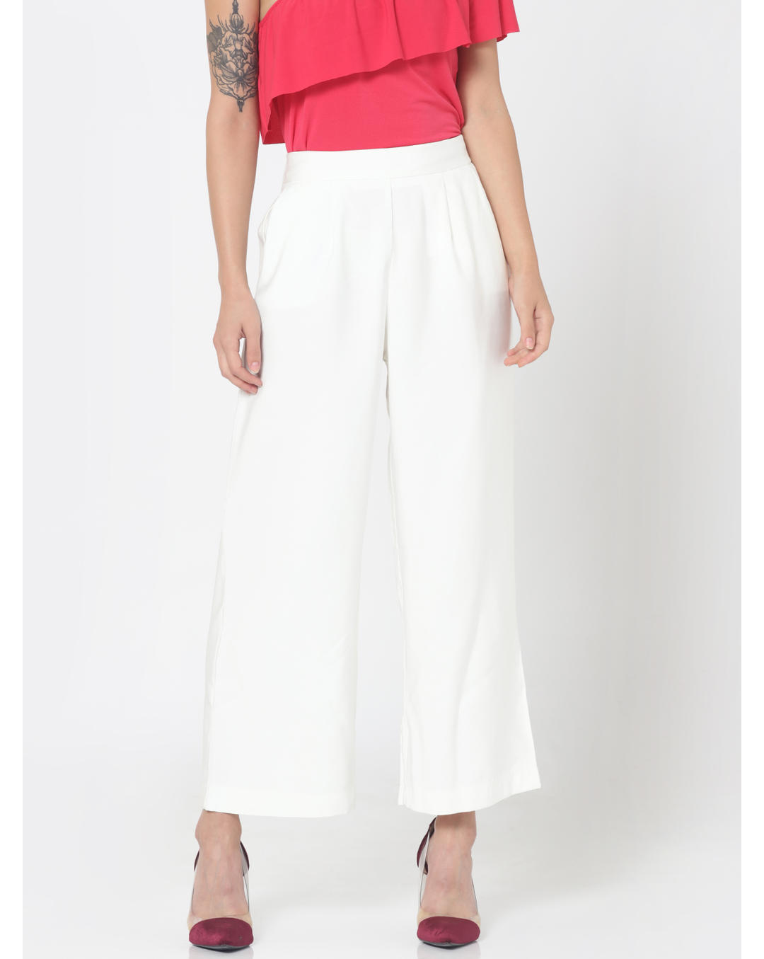 white high waisted cropped trousers