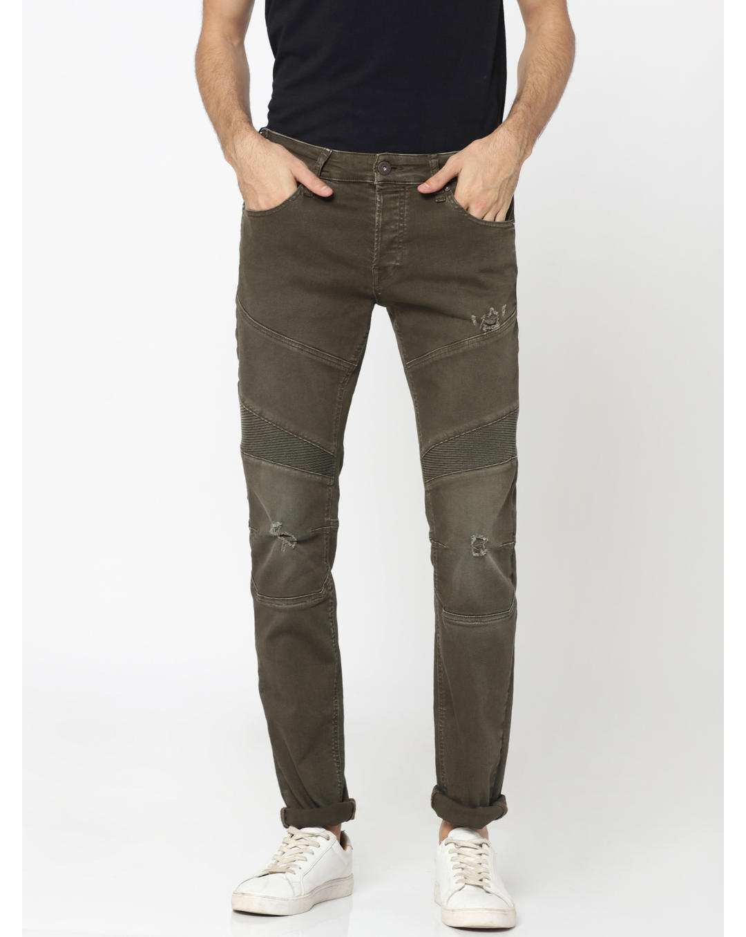 olive green ripped jeans mens