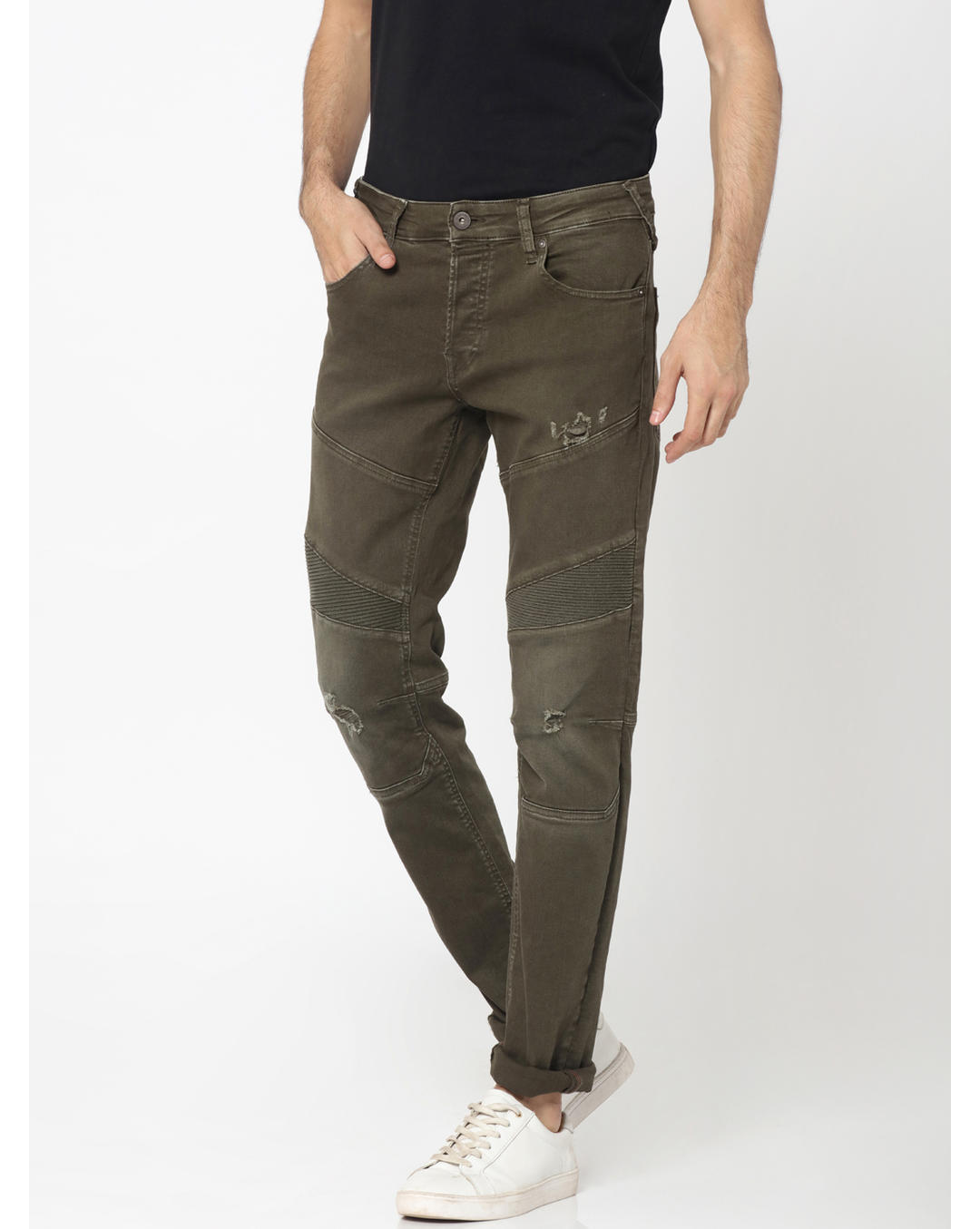 olive green jeans ripped