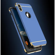 3 in 1 Full Protective Chrome Finish 360° Case Cover for Apple iPhone X - Blue