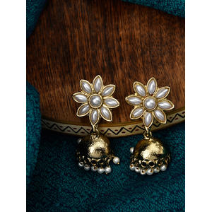 Pearls Gold Plated Floral Jhumka Earring