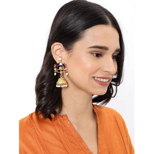 Beads Navy Blue Enamelled Gold Plated Crescent Jhumka Earring